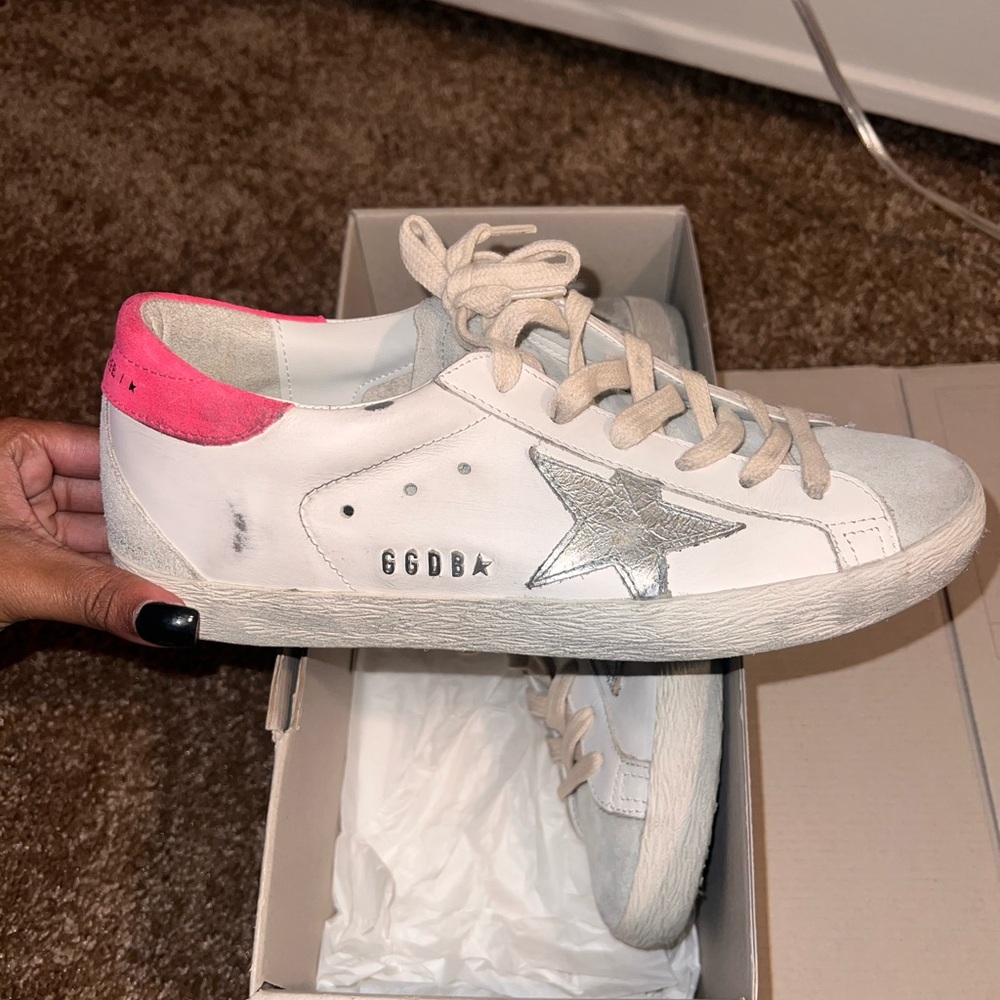 Golden Goose Women's White and Pink Star Sneakers